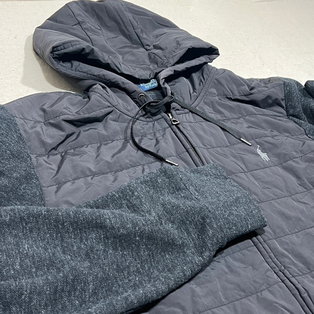 Polo Ralph Lauren Mens Quilted Puffer Jacket Full Zip Hooded Black XL